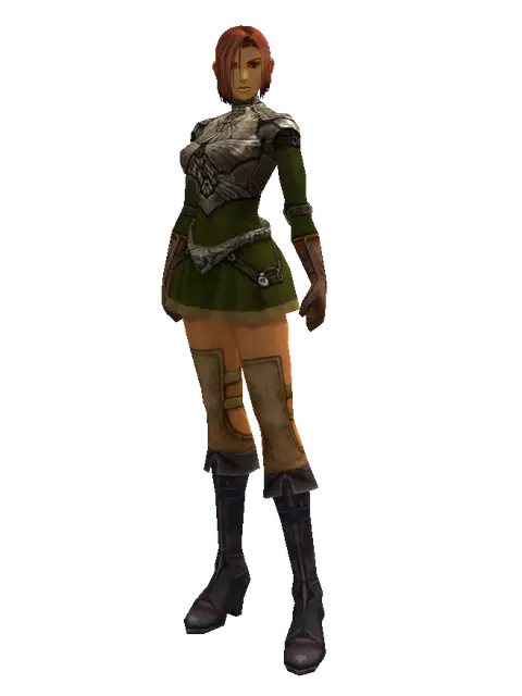 Dwarven Scale (heavy armor) on a female Human fighter, front view