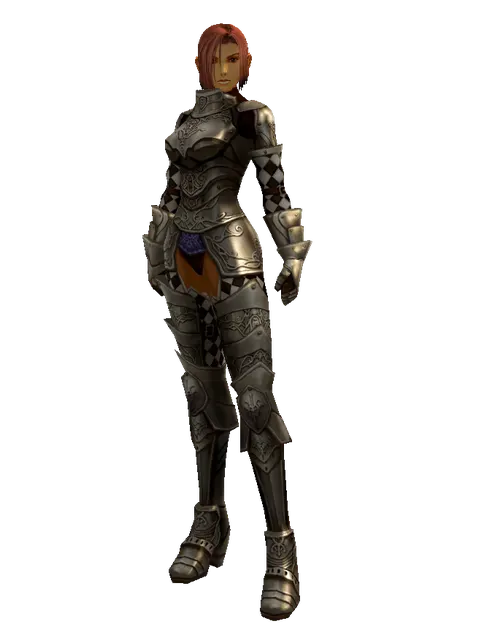 Fullplate (heavy armor) on a female Human fighter, front view