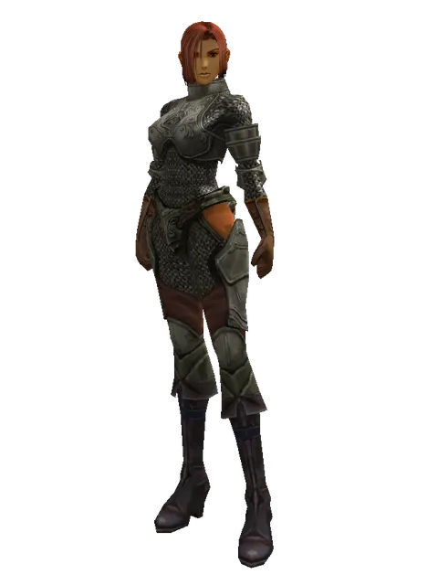 Scale (heavy armor) on a female Human fighter, front view
