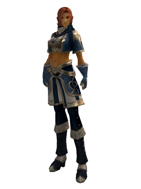 Blue Wolf Leather Set on a female Human fighter, front view