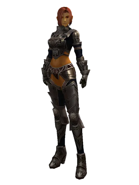 Leather Set of Doom on a female Human fighter, front view