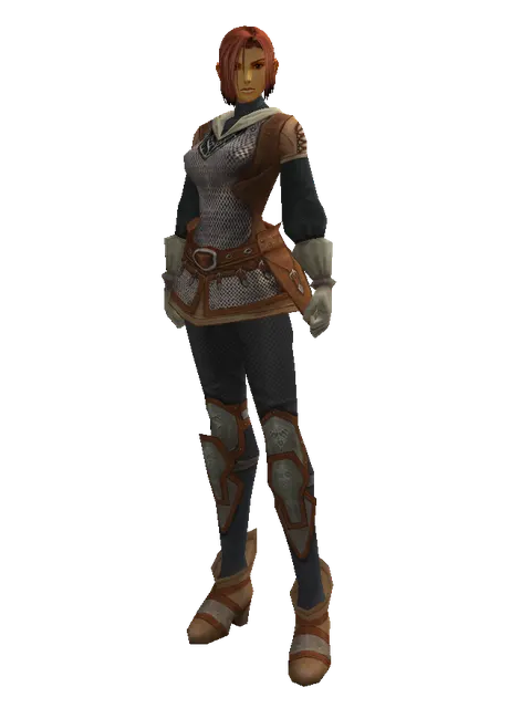 Plated Leather Set on a female Human fighter, front view