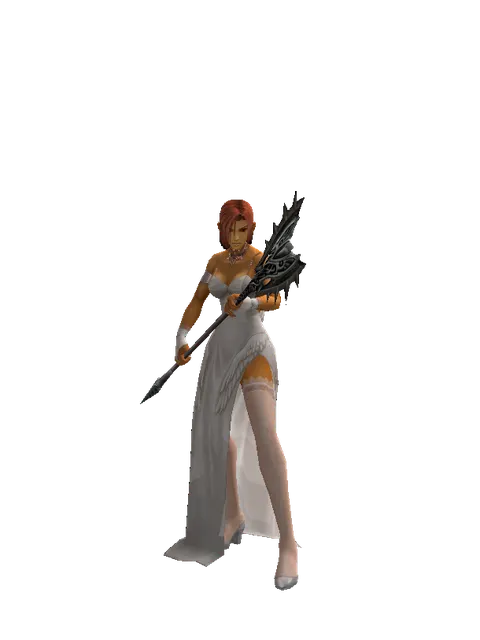 Dwarven Pike on a female Human fighter, front view