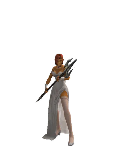 Dwarven Trident on a female Human fighter, front view