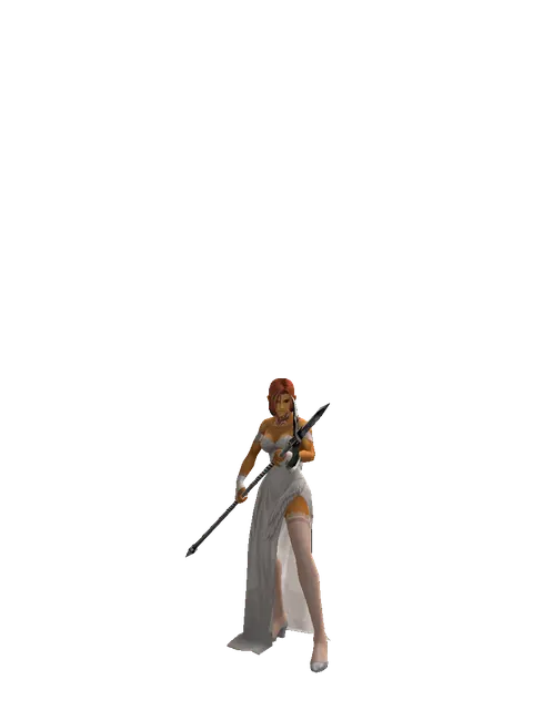 Guard Spear on a female Human fighter, front view