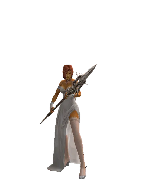 Infinity Spear on a female Human fighter, front view