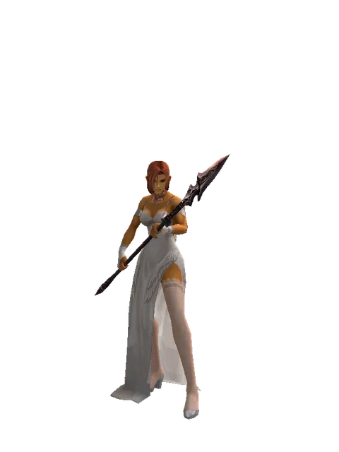 Lance on a female Human fighter, front view