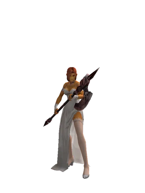 Orcish Halberd on a female Human fighter, front view