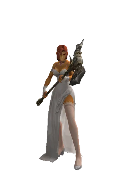 Orcish Poleaxe on a female Human fighter, front view