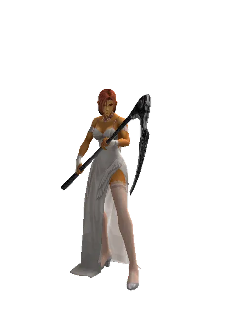 Scythe on a female Human fighter, front view