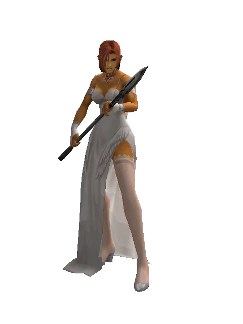 Short Spear on a female Human fighter, front view