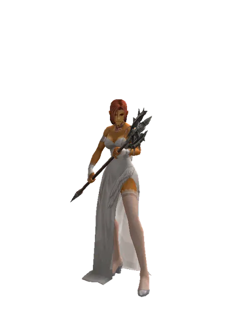 Traveler's Pike on a female Human fighter, front view