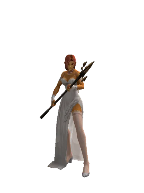 Trident on a female Human fighter, front view
