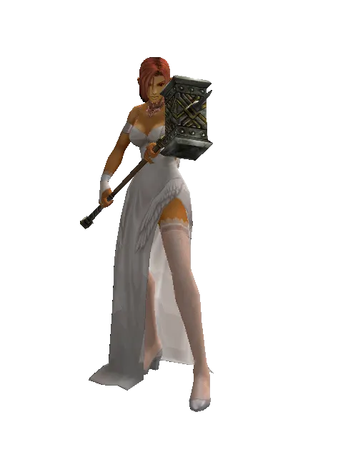 War Pick on a female Human fighter, front view