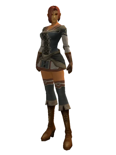 Leather (robe) on a female Human fighter, front view