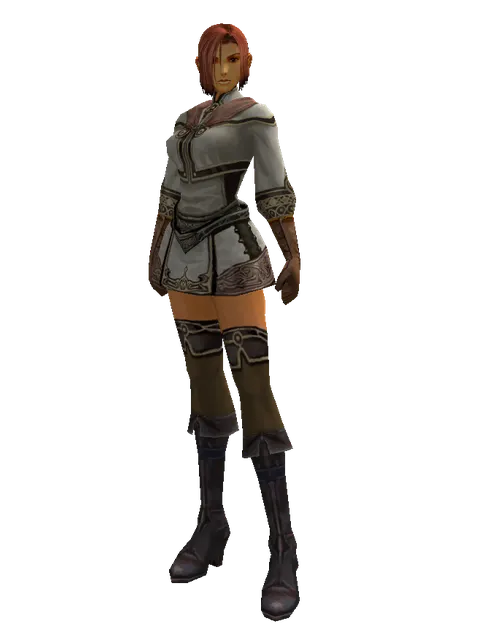 White (robe) on a female Human fighter, front view