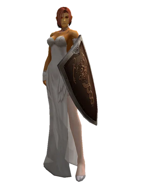Brigandine Shield on a female Human fighter, front view