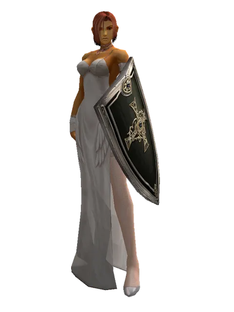 Dark Crystal Shield on a female Human fighter, front view