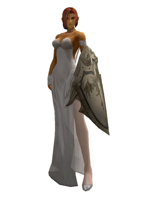 Full Plate Shield on a female Human fighter, front view