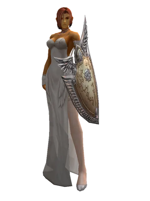 Imperial Crusader Shield on a female Human fighter, front view