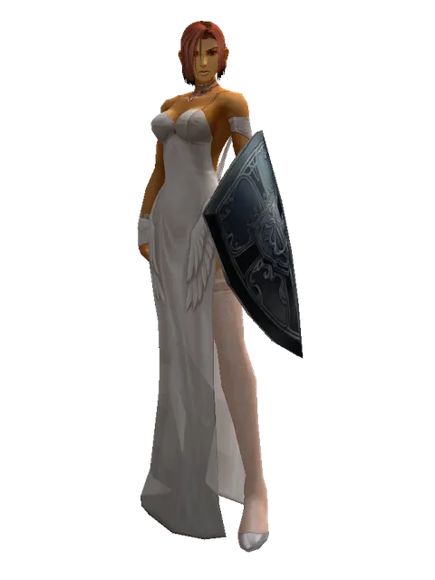 Kite Shield on a female Human fighter, front view
