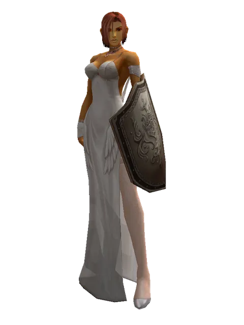 Plate Shield on a female Human fighter, front view