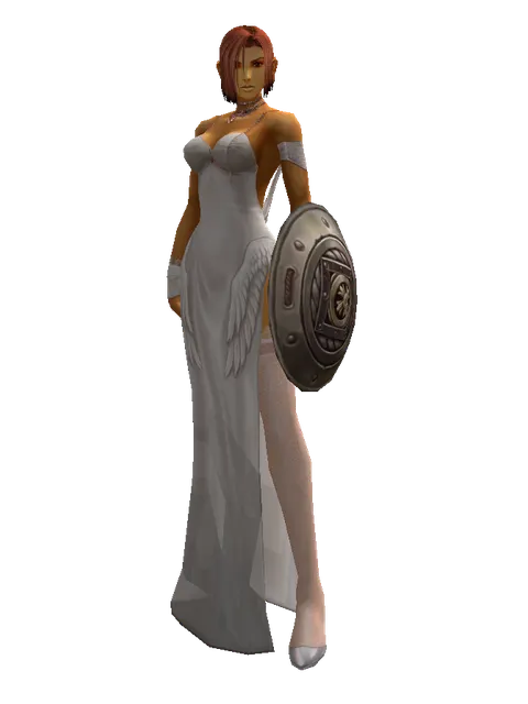 Round Shield on a female Human fighter, front view