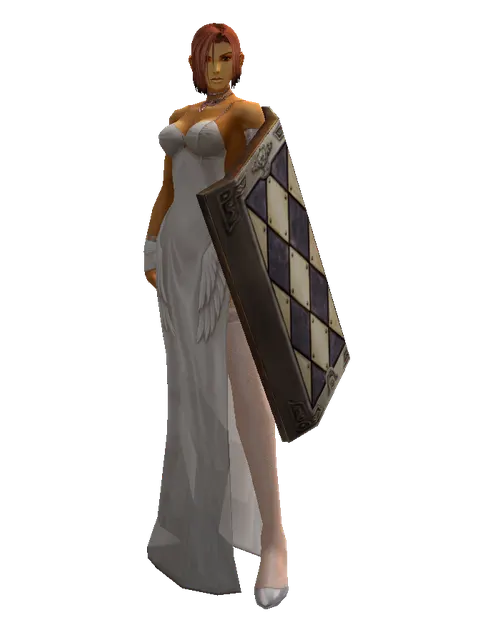 Square Shield on a female Human fighter, front view
