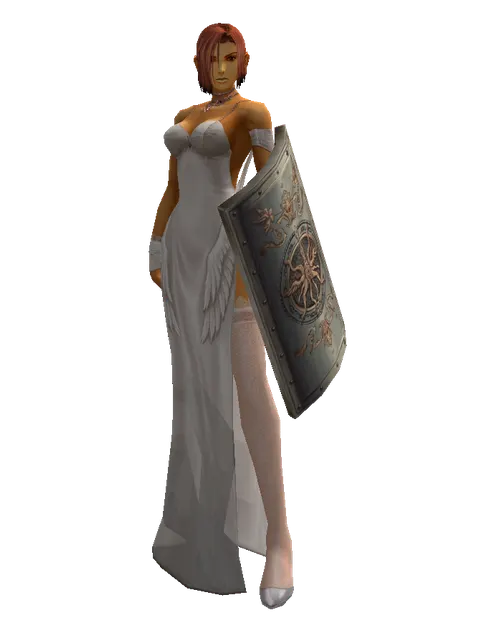 Tower Shield on a female Human fighter, front view