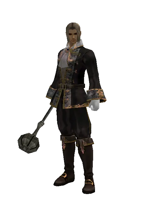 Improved Flanged Mace on a male Human fighter, front view