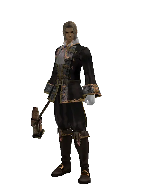 Silversmith Hammer on a male Human fighter, front view