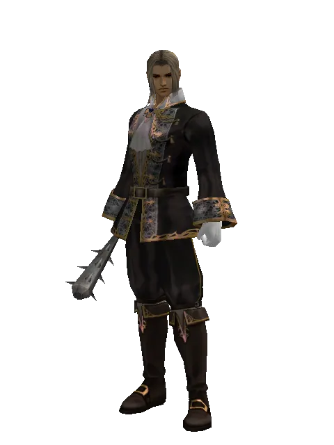 Spiked Club on a male Human fighter, front view