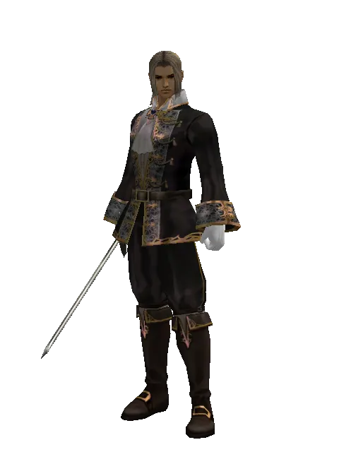 Traveler's Bastard Sword on a male Human fighter, front view
