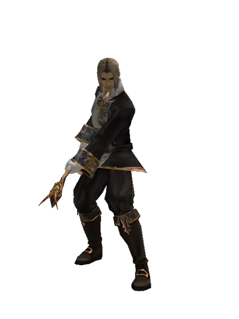Goat Head Staff on a male Human fighter, front view