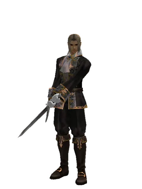 Red Sunset Sword on a male Human fighter, front view