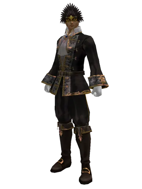 Black Feather Mask on a male Human fighter, front view
