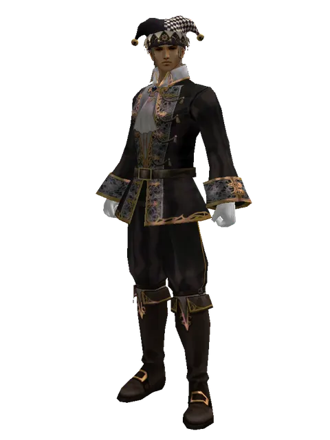 Black Jester Hat (?) on a male Human fighter, front view
