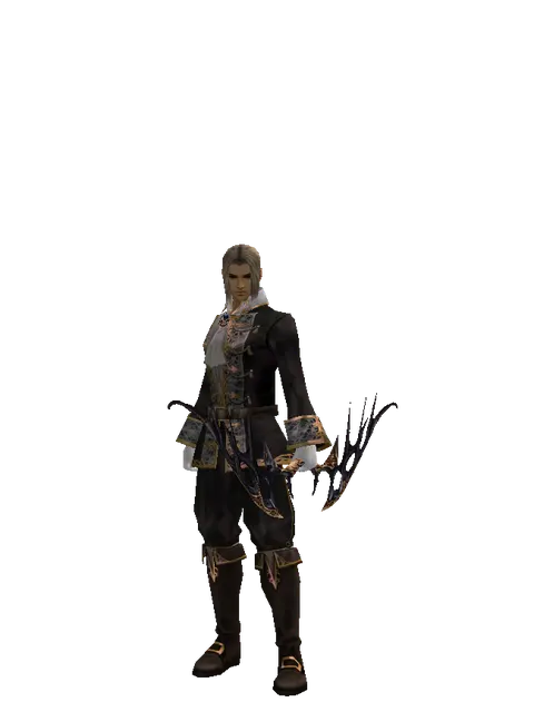 Dark Elven Bow on a male Human fighter, front view
