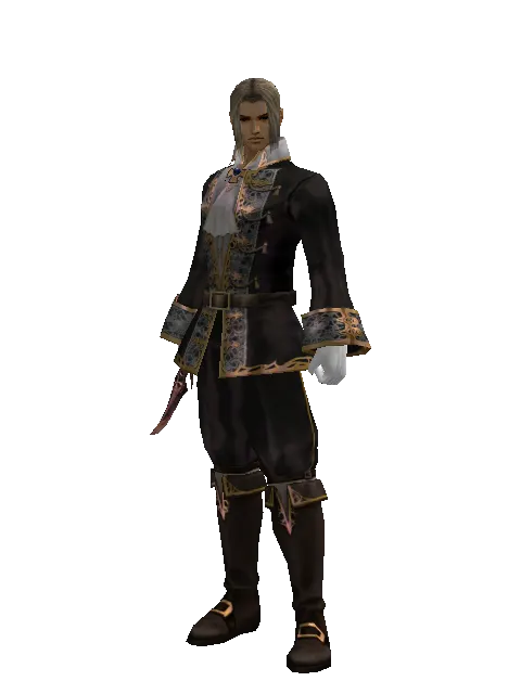 Red Sunset Dagger on a male Human fighter, front view