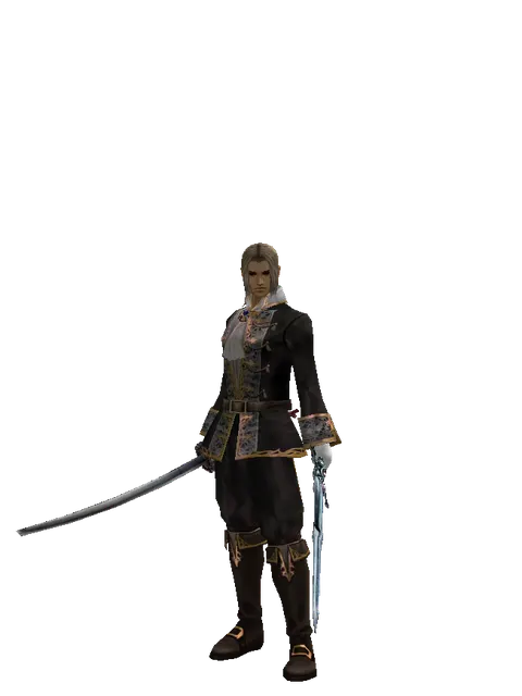 Katana*Caliburs on a male Human fighter, front view