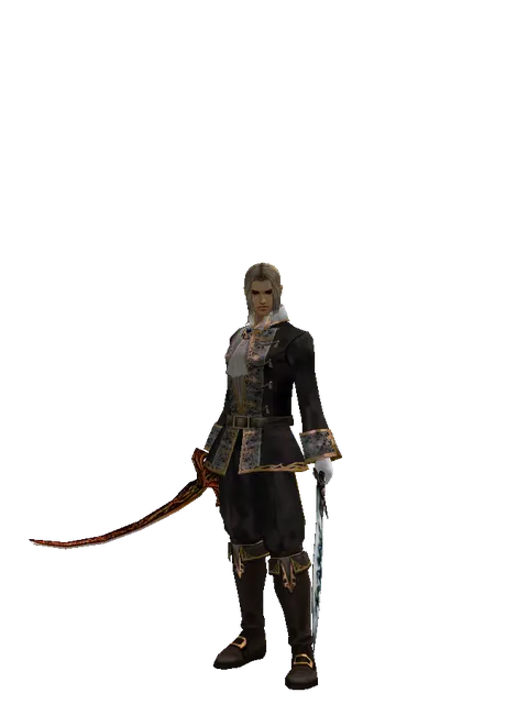 Shamshir*Tsurugi on a male Human fighter, front view