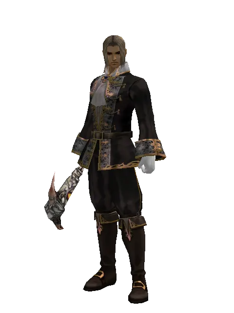 Demon Fangs on a male Human fighter, front view