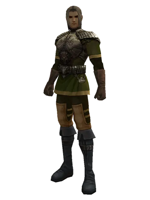 Dwarven Scale (heavy armor) on a male Human fighter, front view