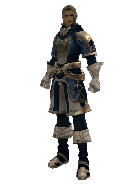 Blue Wolf Leather Set on a male Human fighter, front view
