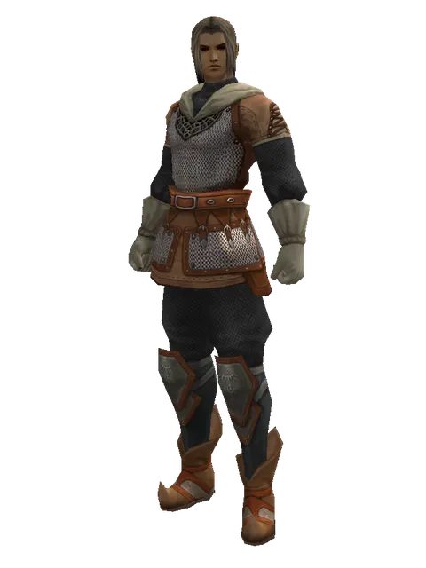 Plated Leather Set on a male Human fighter, front view