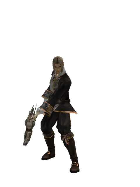 Orcish Poleaxe on a male Human fighter, front view