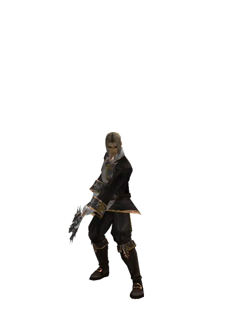 Traveler's Pike on a male Human fighter, front view