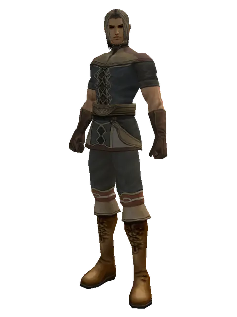 Leather (robe) on a male Human fighter, front view