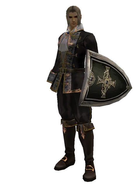 Dark Crystal Shield on a male Human fighter, front view