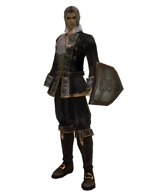 Dwarven Chain Shield on a male Human fighter, front view